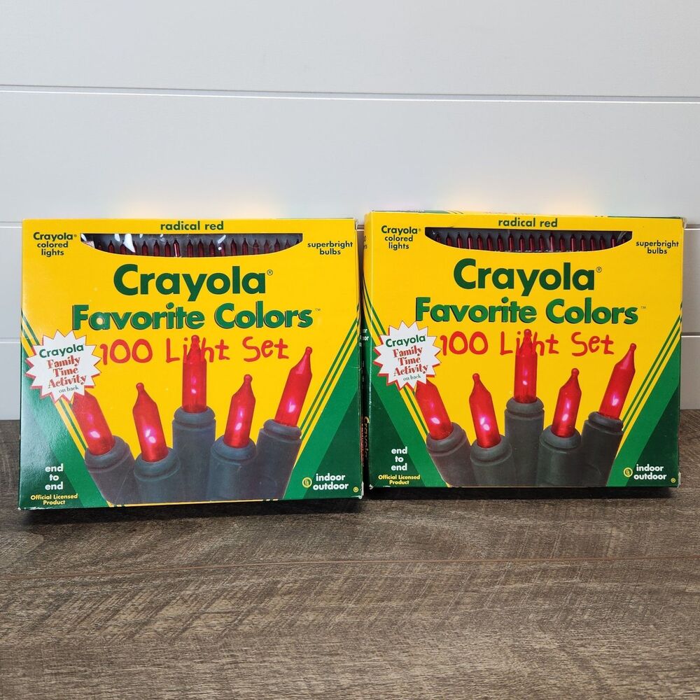2 Boxes New Vintage 1996 Crayola Favorite Colors 100 Light Set Radical Red